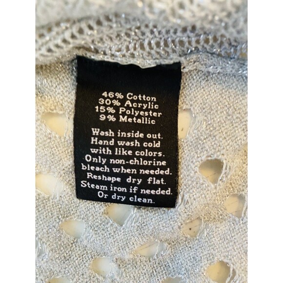 Rock & Republic Women’s Top Mesh Cutout Net Knit Metallic Silver Grey Size Small - Picture 7 of 11